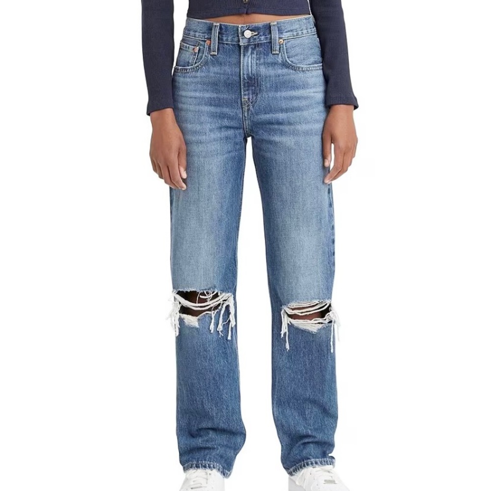 Levi’s Jeans Women’s Size 27 Low Pro Straight Distressed Medium Wash Blue Pants